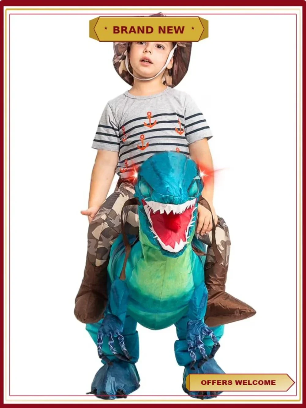 GOOSH Kids Inflatable Dinosaur Costume 55in Halloween Blow Up Suit